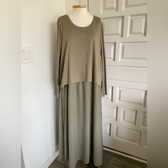 NWT Soft Surroundings Cassie Dress Olive Light Green Long Maxi Chiffon Size 3X - Picture 1 of 16